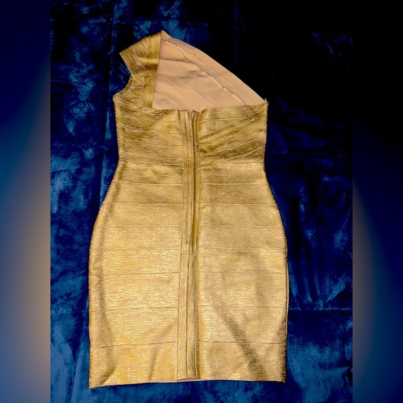 Metallic Bandage Mini Cocktail Dress - Gold - Picture 2 of 2